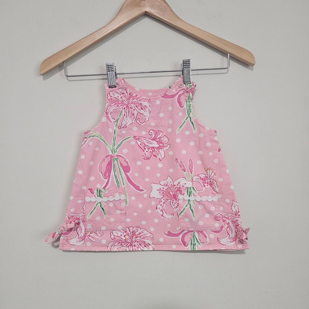 Vintage Lilly Pulitzer Girls 12-18M Jumper Dress Pink Floral Preppy Summer Girly